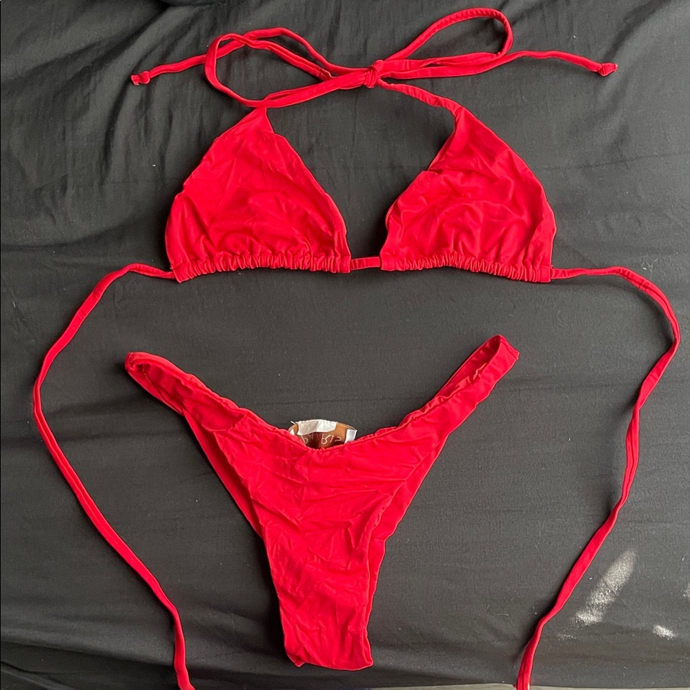Red Triangle Halter Bikini Set - Classic Women's Swimwear
